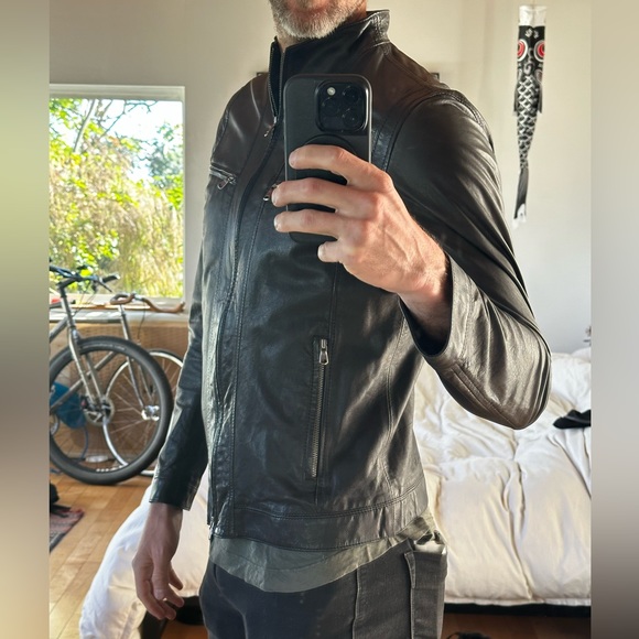 Never Worn Gimo's Black Leather Biker Jacket in perfect condition - Picture 3 of 8
